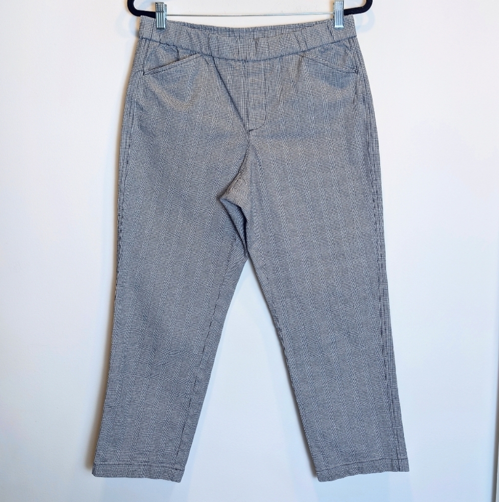 Lands' End Black White Houndstooth Mid Rise Elastic Waist Ankle Pants Size 8